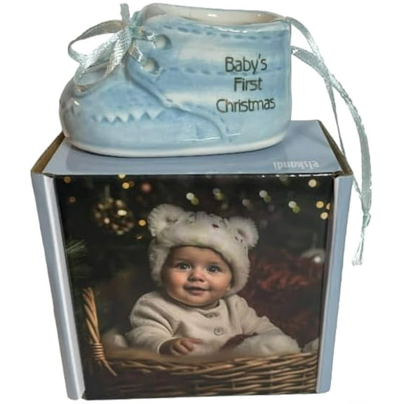 Baby Boy's First Christmas Blue Baby Shoe Ornament for Holiday Tree Décor Xmas Gifts