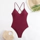 thumbnail image 5 of Trajes de baño de una pieza para mujer, trajes de baño de color sólido sin mangas de gran tamaño para mujer, conjunto de bikini con cuello en V colgante, traje de baño sin mangas, 5 of 6