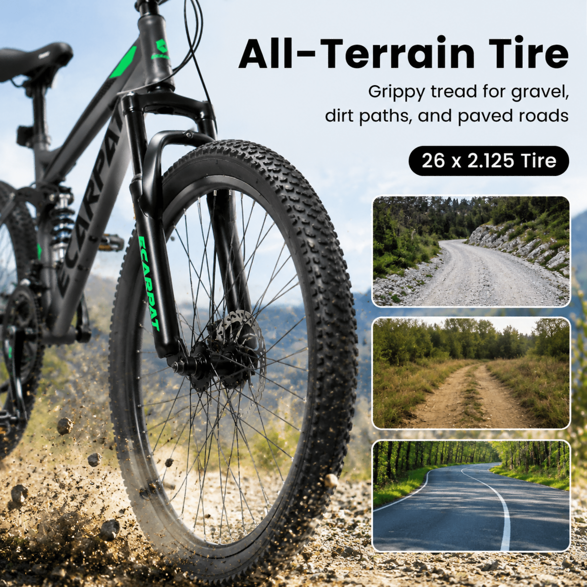 FUPOJH 26" Full Suspension Mountain Bike,21-Speed,Disc Brakes,250lb,Adult Unisex All-Terrain Bike,Gray