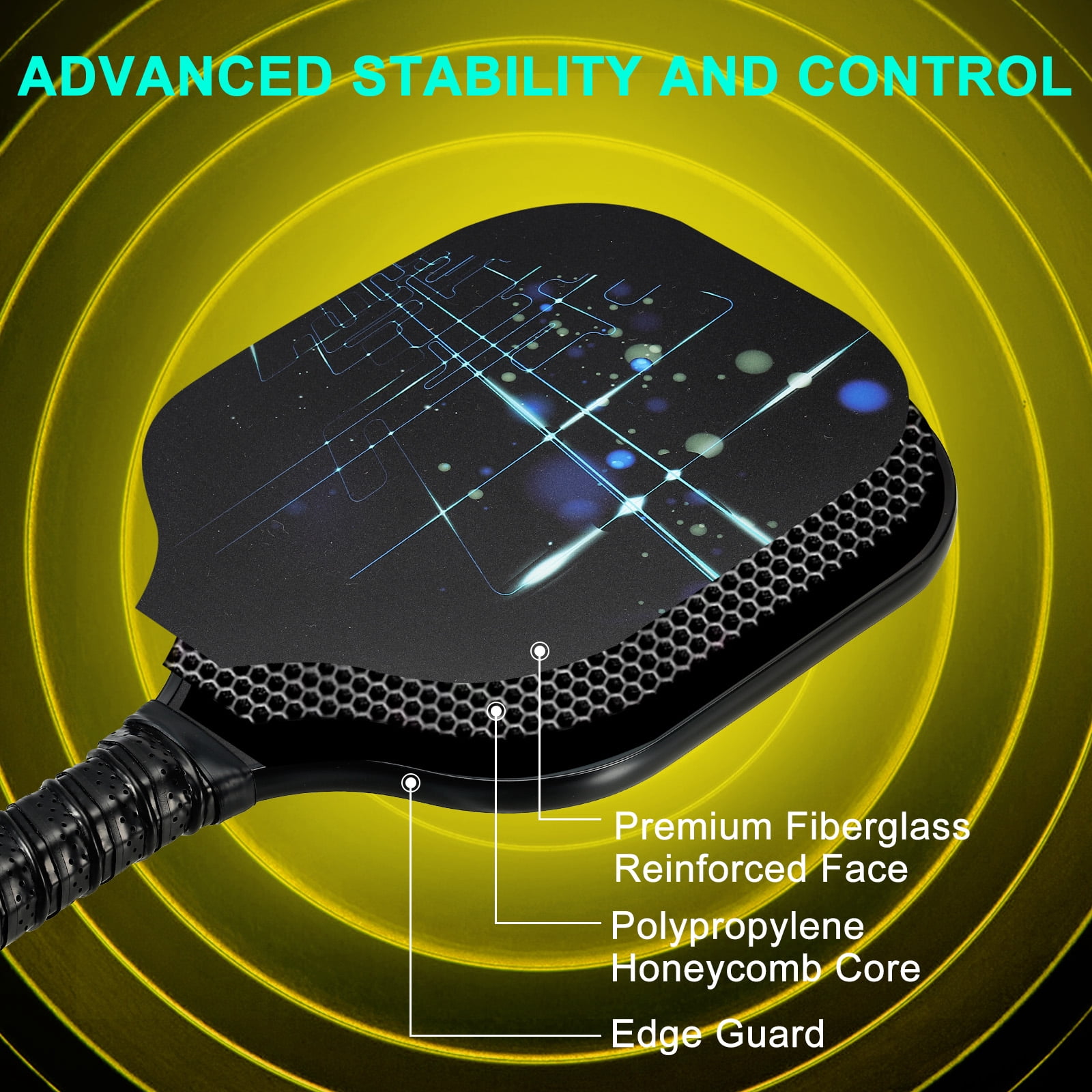 Uxcell Pickleball Paddles Set, Light Fiberglass Pickleball Set Black Starlight
