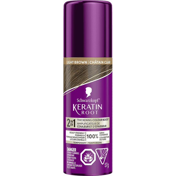 Schwarzkopf Keratin Root Temporary Hair Colour Spray, Light Brown - Salon Inspired Temporary Hair Dye, for up 100% Grey Coverage and Thicker Looking Roots, Ammonia free