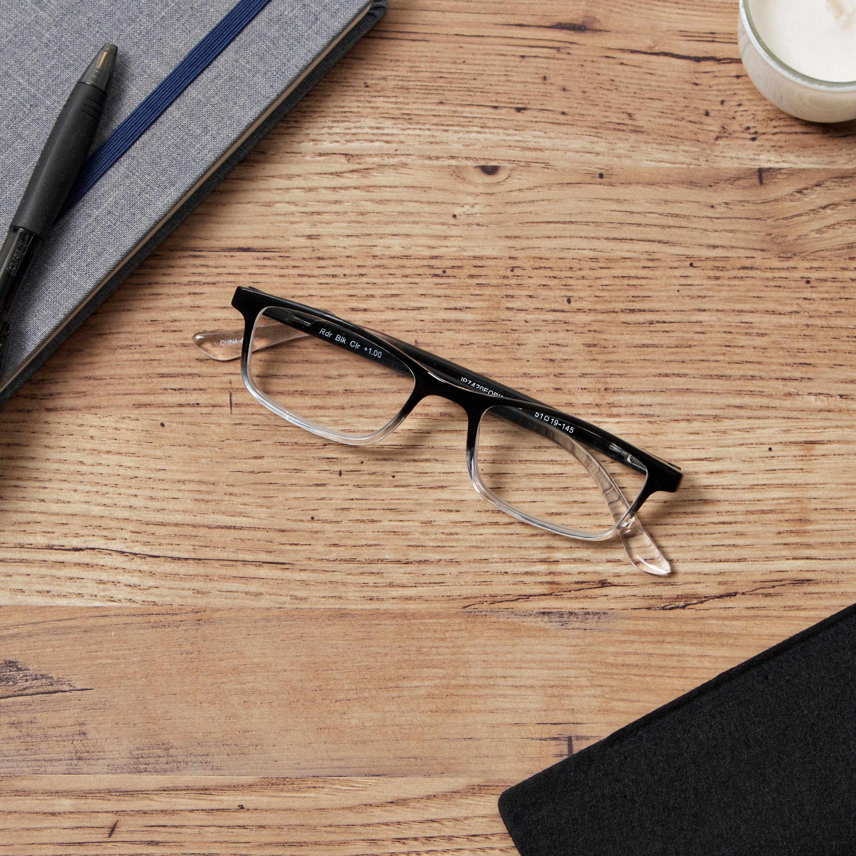 Equate Unisex Reading Glasses, Full Rim Style, Plastic Lens, Black/Clear, +1.50 Magnification