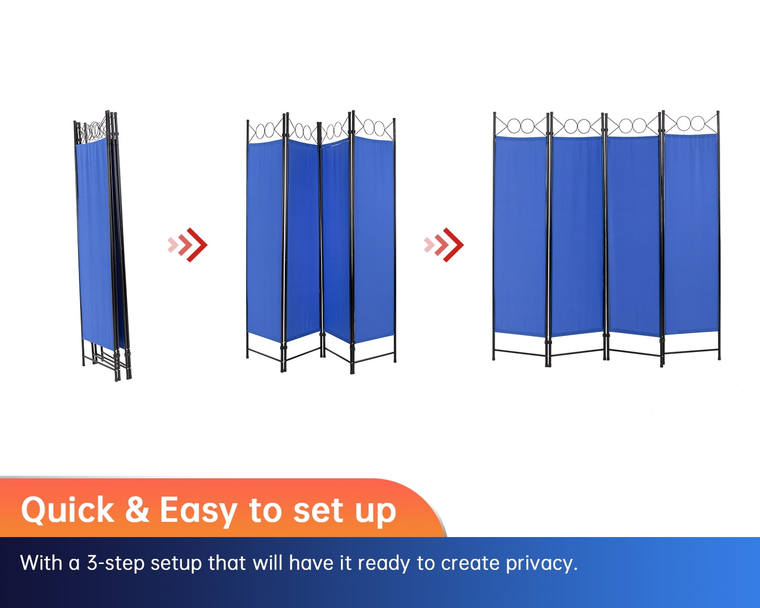 FDW 4 Panel Room Divider 6 ft Steel for Home Office Bedroom, Blue