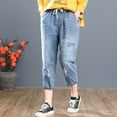 thumbnail image 2 of Gibobby Jeans dama talla extra Mujer Casual Cómodo Bordado Literario Elástico Cintura Alta Corte Pantalones Jeans(Blanco,M), 2 of 3