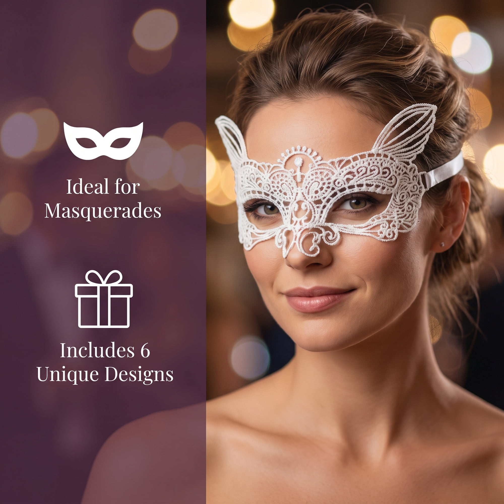 Unique Bargains 6-Pack Venetian Lace Eye Masks for Party White Cat Head 8.7" x 5.1"