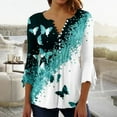 thumbnail image 1 of Baikeli Clearance Sale Summer Tops for Women 2024 Casual Blouses 3/4 Flare Sleeve Shirts V-Neck Button Pullover Pattern Print T-Shirts Women 3/4 Sleeve Tops And Blouses, 1 of 5