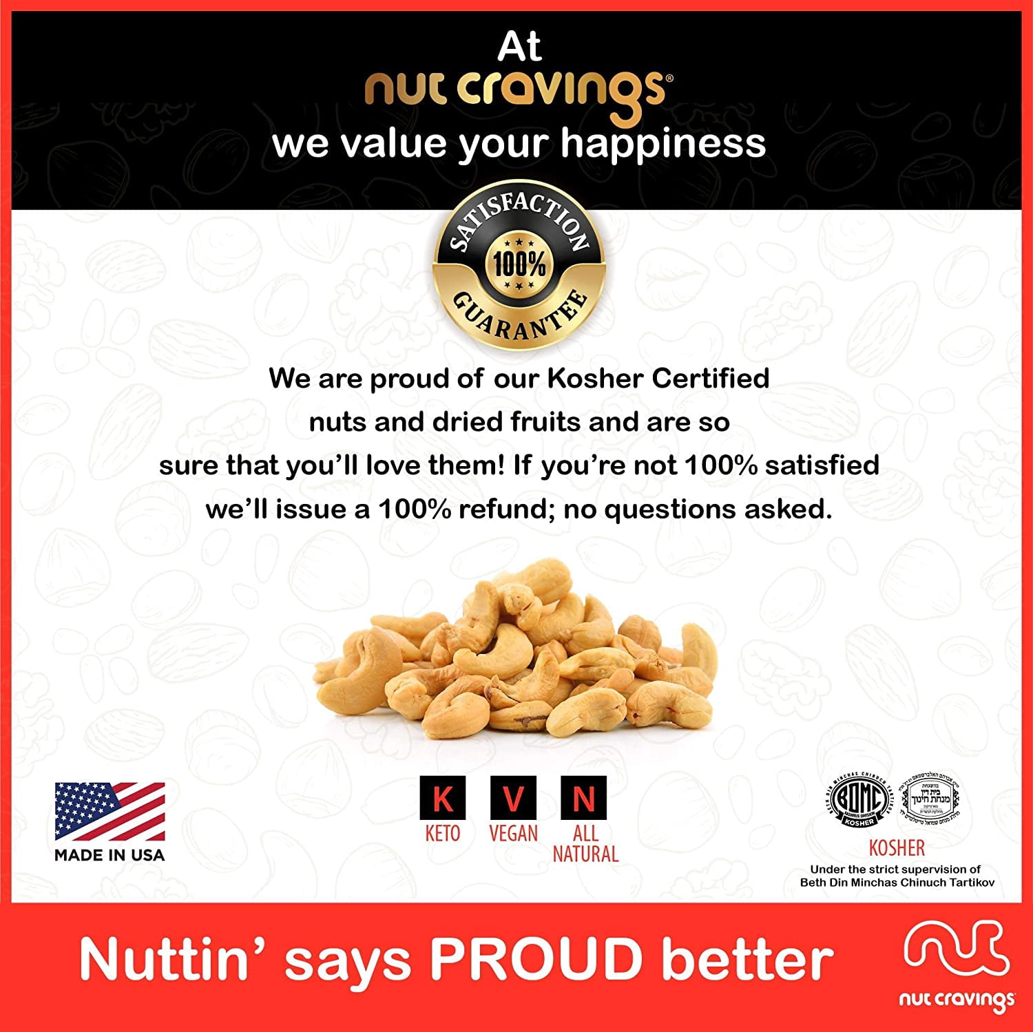 Nut Cravings Nut Gift Basket, 4 Assortments — Almonds, Cashews, Pistachios, Honey Glazed Peanuts, Kosher Gourmet Snack Tray