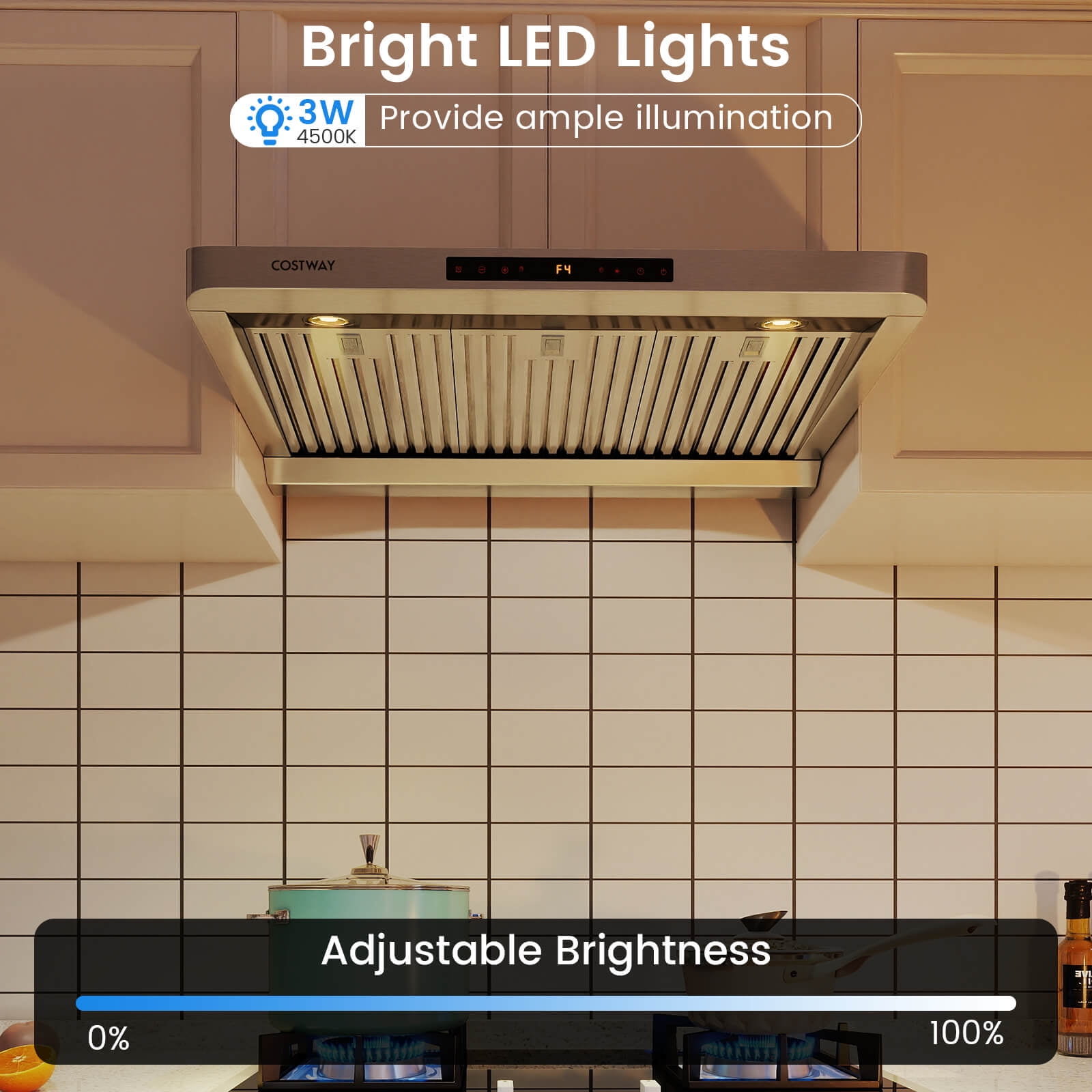 Costway 36 Inch Under Cabinet Range Hood with Oil Collector, 4 Fan Speeds, Touch/Gesture