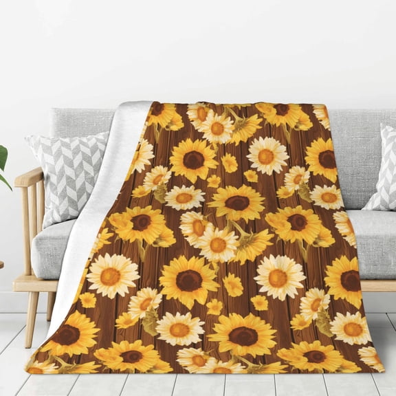 Rateoe Vintage Wood Grain Sunflower A Pattern Flannel Throw Blanket, Ultra-soft Blanket for Bed, Couch, Car, Hypoallergenic Anti-pilling blanket-40"x30"(Vertical)
