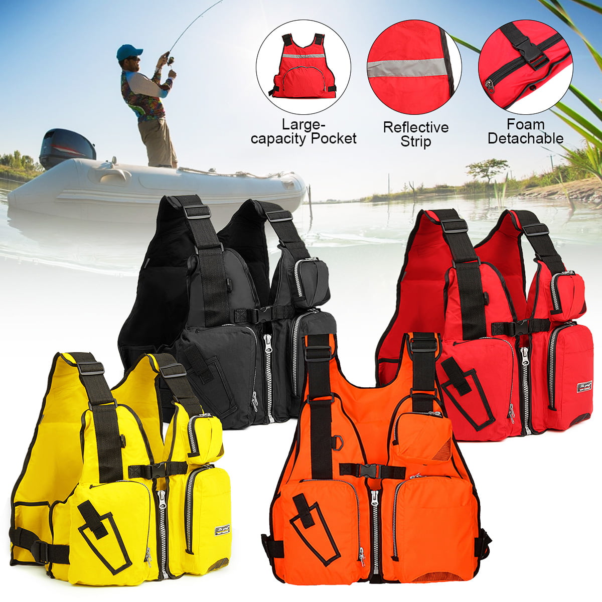 Adult EPE Adjustable Life Jacket Fishing Kayak Buoyancy Sailing Safety Aid Vest