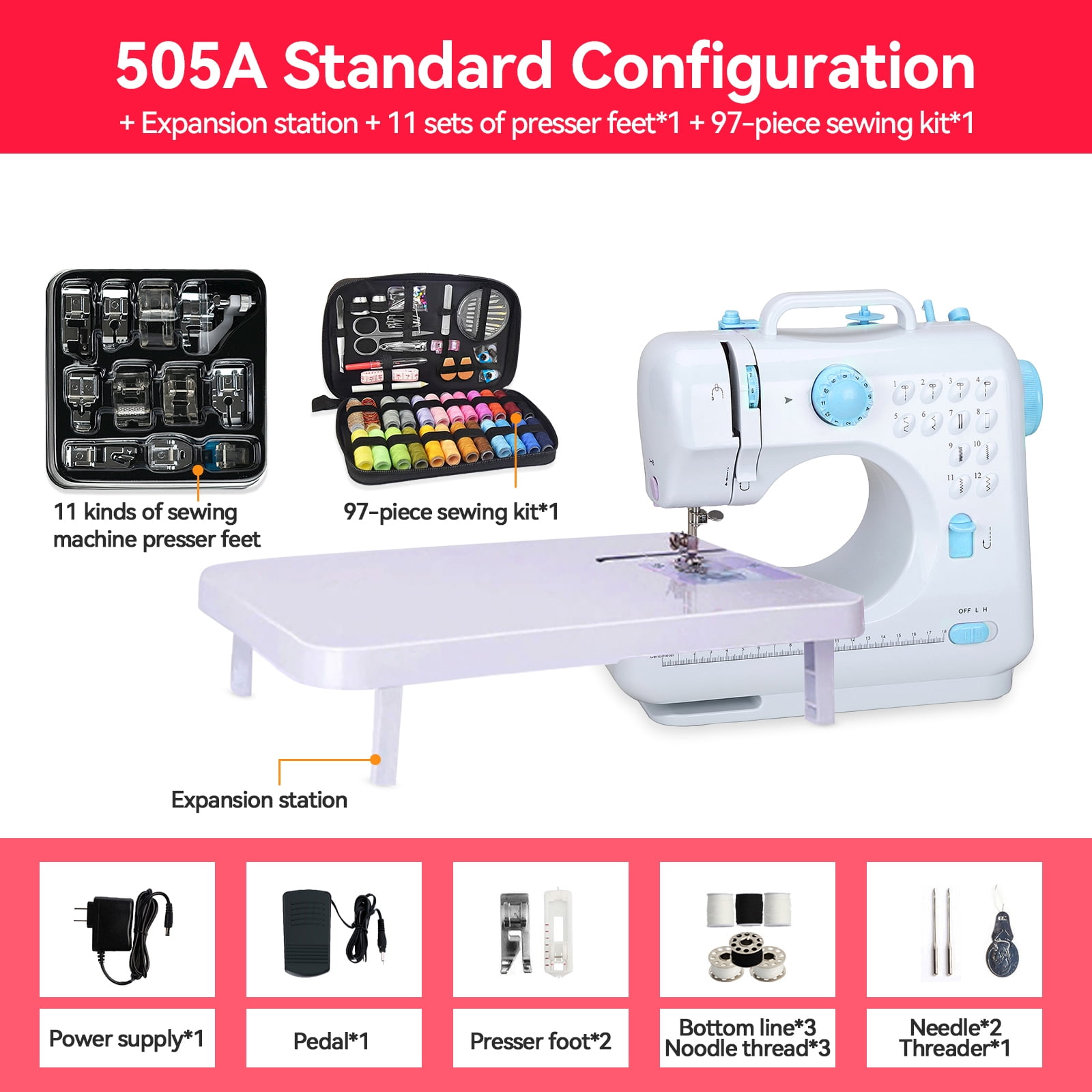 VIFERR Portable Sewing Machine, Handheld Mini Electric Sewing Machine with 97PCS Sewing Kit, Extension table and Foot Pedal for Beginners&Kids