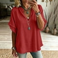 thumbnail image 5 of hlysgo Women's Cotton Blend Tops Notched V Neck Blouse Double Layer Frayed Raw Edge Sleeve Boho Beach Vacation Shirts Red,2xL, 5 of 6
