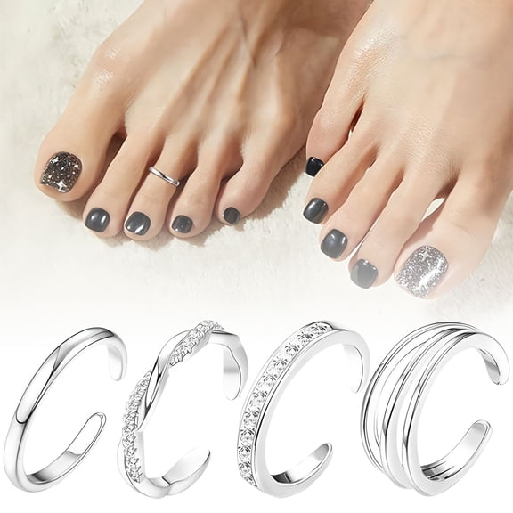 YYKihy High End Copper Inlaid Zircon Toe Ring Real Gold Plated Open Foot Ring 4 Piece Set Of Jewelry
