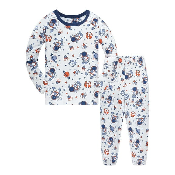 SonxaHe Infant Boy Outfit Set Astronaut Prints Sleepwear Long Sleeve Top Pants Child Loungewear Comfy Fall Outfits White,Sized 18-24 M