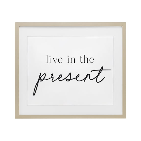 Live In The Present Birch Framed Print Under Glass, design by Lettered and Lined