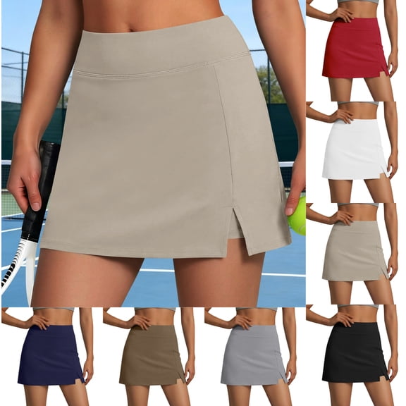 LEKWK Short Skirts for Women Elastic High Waist Comfortable Skirts Side Slit Breathable Skirts with Underneath Casual Athletic Tennis Skirts