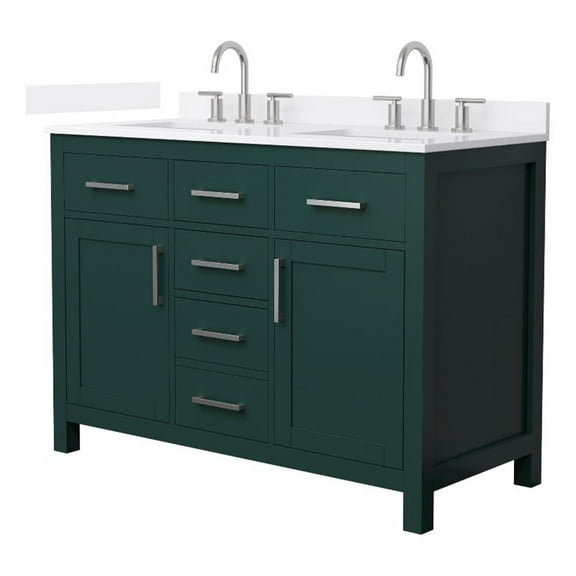 Beckett 48" Green Double Vanity & White Quartz Top (3-Hole) & Nickel Trim
