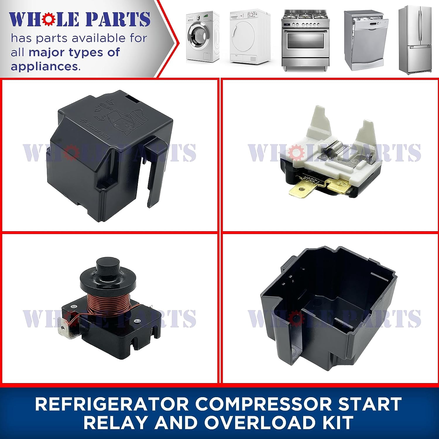 Whole Parts Refrigerator Compressor Start Relay and Overload Kit Part# 5304499966 - Replacement & Compatible with Some Crosley, Electrolux, Frigidaire, Gibson, Kenmore, Tappan Refrigerators
