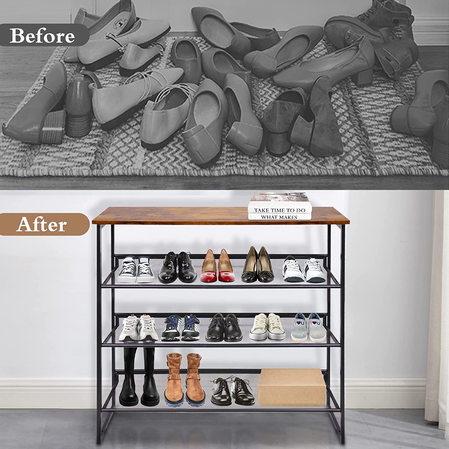3-Tiers Tilting Adjustable Freestanding Shoe Rack 9-Pairs For Durability  And Stability For Entryways, Hallways, Closets, Dormitory Rooms, And  Industries，Brown 