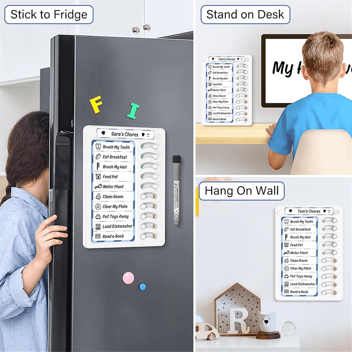 Tableau De Tâches Effaçable Pour Enfants – Aimants Et Autocollants, Routine Et Liste De Choses à Faire !