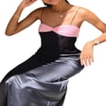 thumbnail image 4 of PENGXIANG Robe Satinée Sans Manches à Bretelles Spaghetti pour Femmes Cocktail Soirée Plage Col Bénitier Élégante Midi Robes Noir Rose G, 4 of 5
