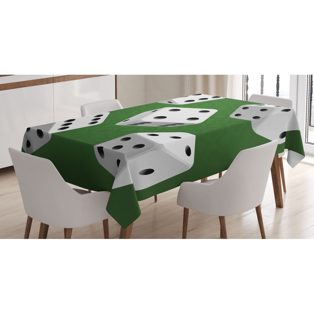 Modern Decor Tablecloth, Casino Theme Rolling Dice Set on Green