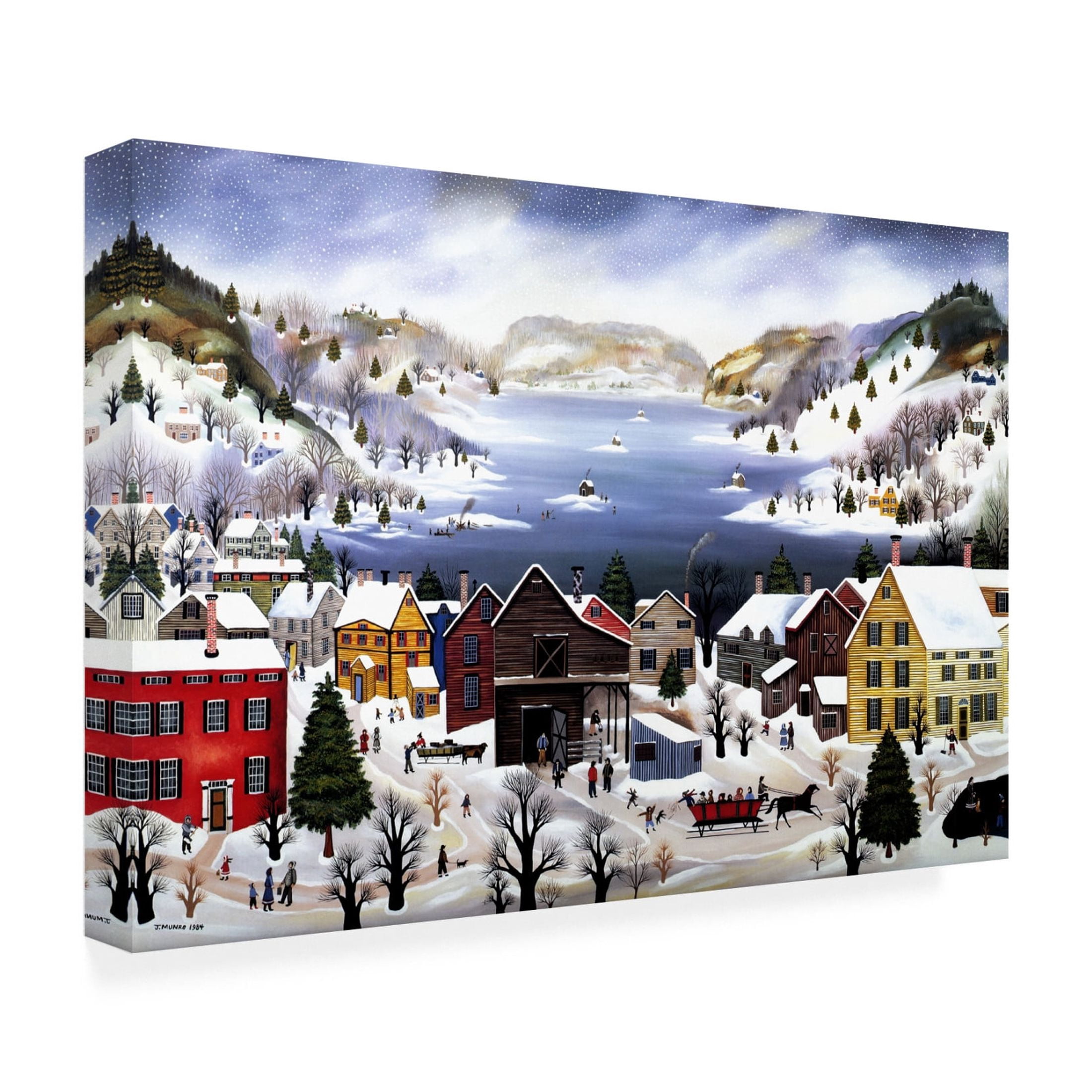 Canvas Wall Art - JL Munro 'Winter on Otsego Lake' Wall Art for Living Room, Bedroom, or Office Décor by Trademark Fine Art - 47 x 30 Inches