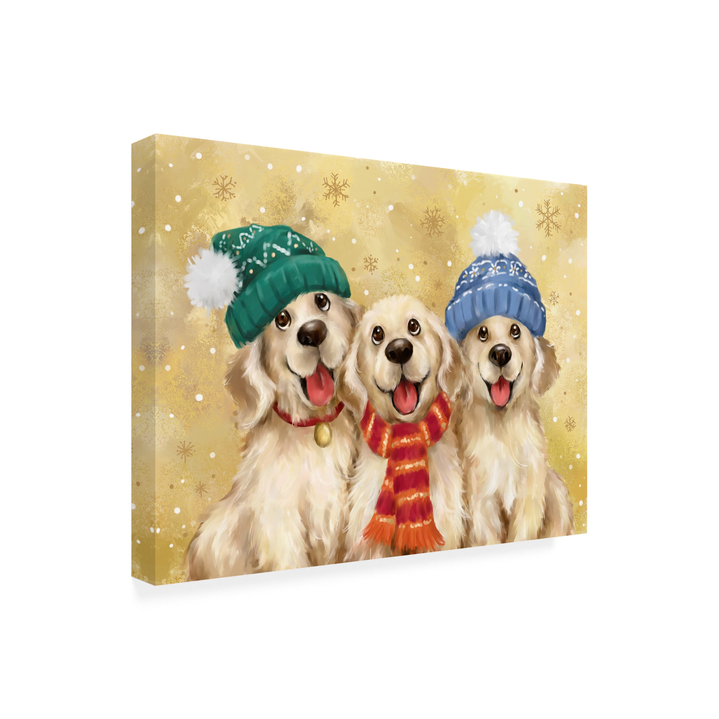 Canvas Wall Art - MAKIKO 'Christmas Golden Dogs' Wall Art for Living Room, Bedroom, or Office Décor by Trademark Fine Art - 19 x 14 Inches