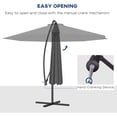 thumbnail image 3 of Parasol Déporté de 10 Pi pour Patio avec Base en Croix, Parasol de Marché Suspendu Gris Résistant aux UV, Auvent Inclinable Réglable pour Jardin, Piscine, Cour Arrière, Cour et Villa, 3 of 7