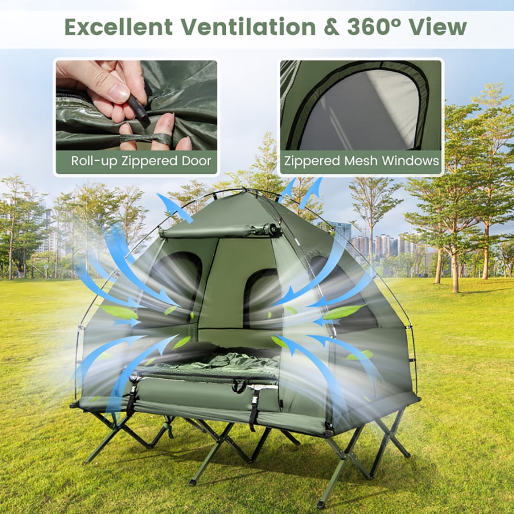Aimee Lii 5-in-1 2-Person Foldable Outdoor Camping Tent Cot with Air Mattress and Sleeping Bag, Outdoor Camping Hiking Tent