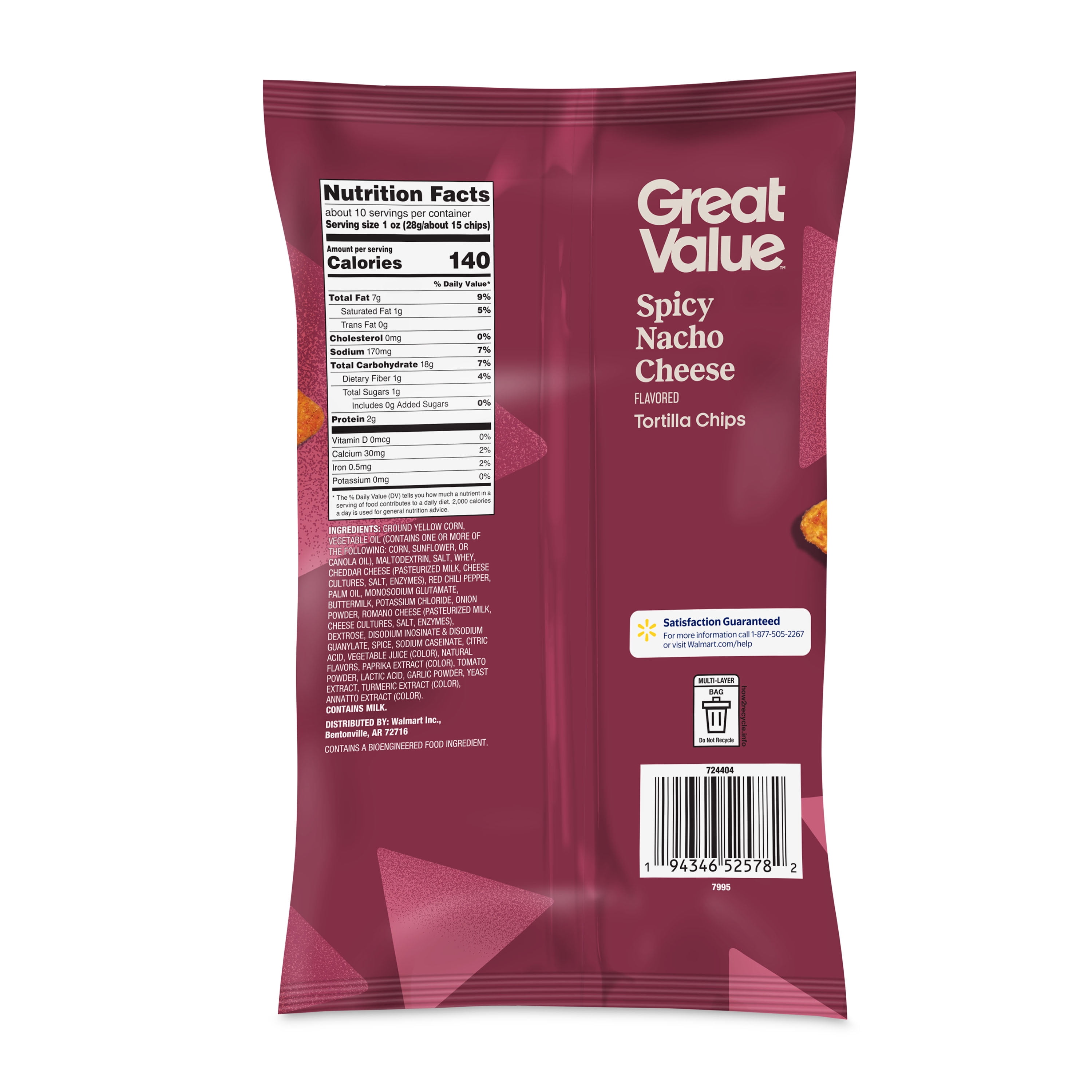 Great Value Spicy Nacho Tortilla Chips, 9.75 oz