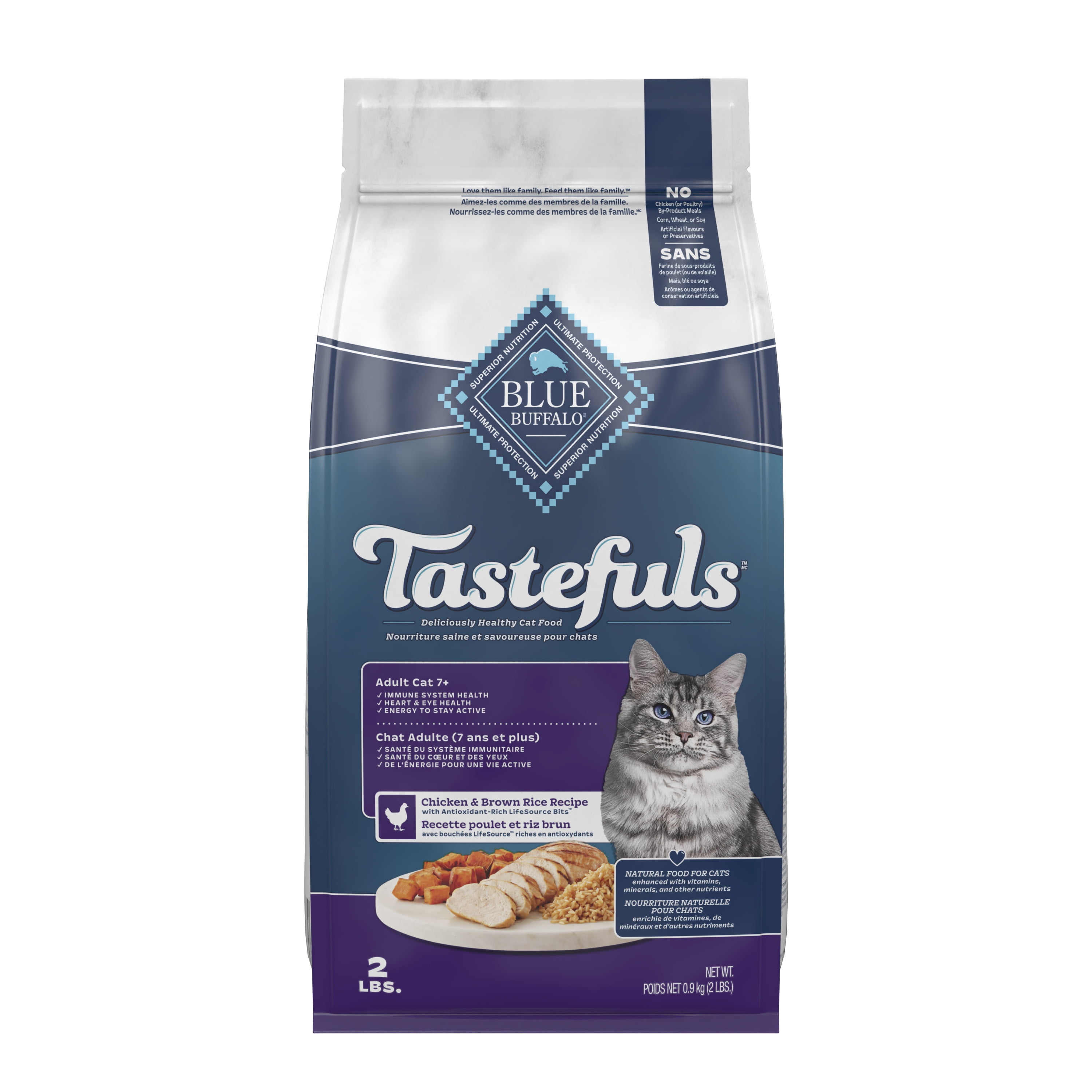 Blue Buffalo Tastefuls Dry Food, Adult Cat 7+, Chicken and Brown Rice Recipe, 0.9kg