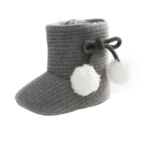 

EHTMSAK Newborn Infant Girls Fleece Lined Boots Slippers Baby Toddler Pompom Winter Non-Slip First Walkers Shoes Gray 0-18M 13