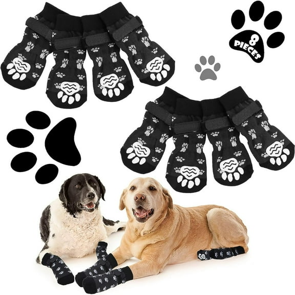 8PCs Dog Socks for Hardwood Floors to Prevent Licking,Dog Boots Paw Protector with Non Anti Slip, Dog Grips Slippers for Small Medium Large Dogs L