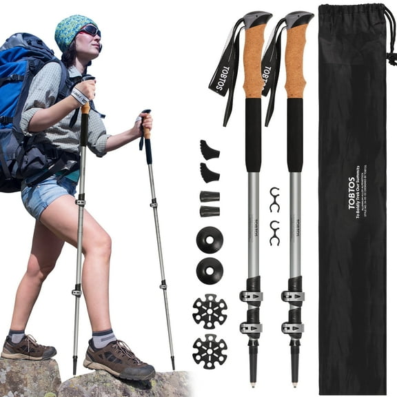 TOBTOS Telescoping Trekking Poles 2-Pack, Adjustable Lightweight 7075 Aluminum Hiking & Walking Sticks with Cork Grip and EVA Handle for Hiking and Camping