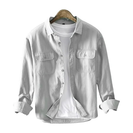 

KDJ Casual Shirt Men Long-sleeved Loose Shirts New Solid Color Button