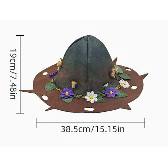 KAKOWELY Sombrero de bruja de fieltro para fiesta de Halloween, diadema de mago con corona de flores y hongos para niños y adultos, cosplay, festivales, accesorios de disfraz.