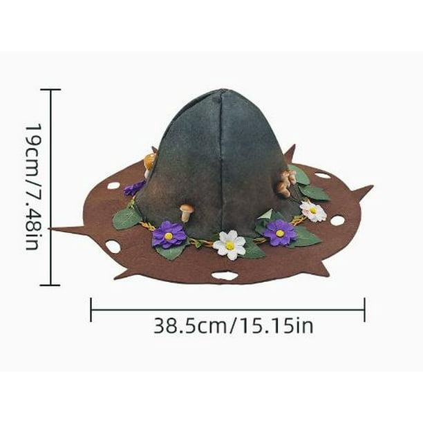 KAKOWELY Sombrero de bruja de fieltro para fiesta de Halloween, diadema de mago con corona de flores y hongos para niños y adultos, cosplay, festivales, accesorios de disfraz.