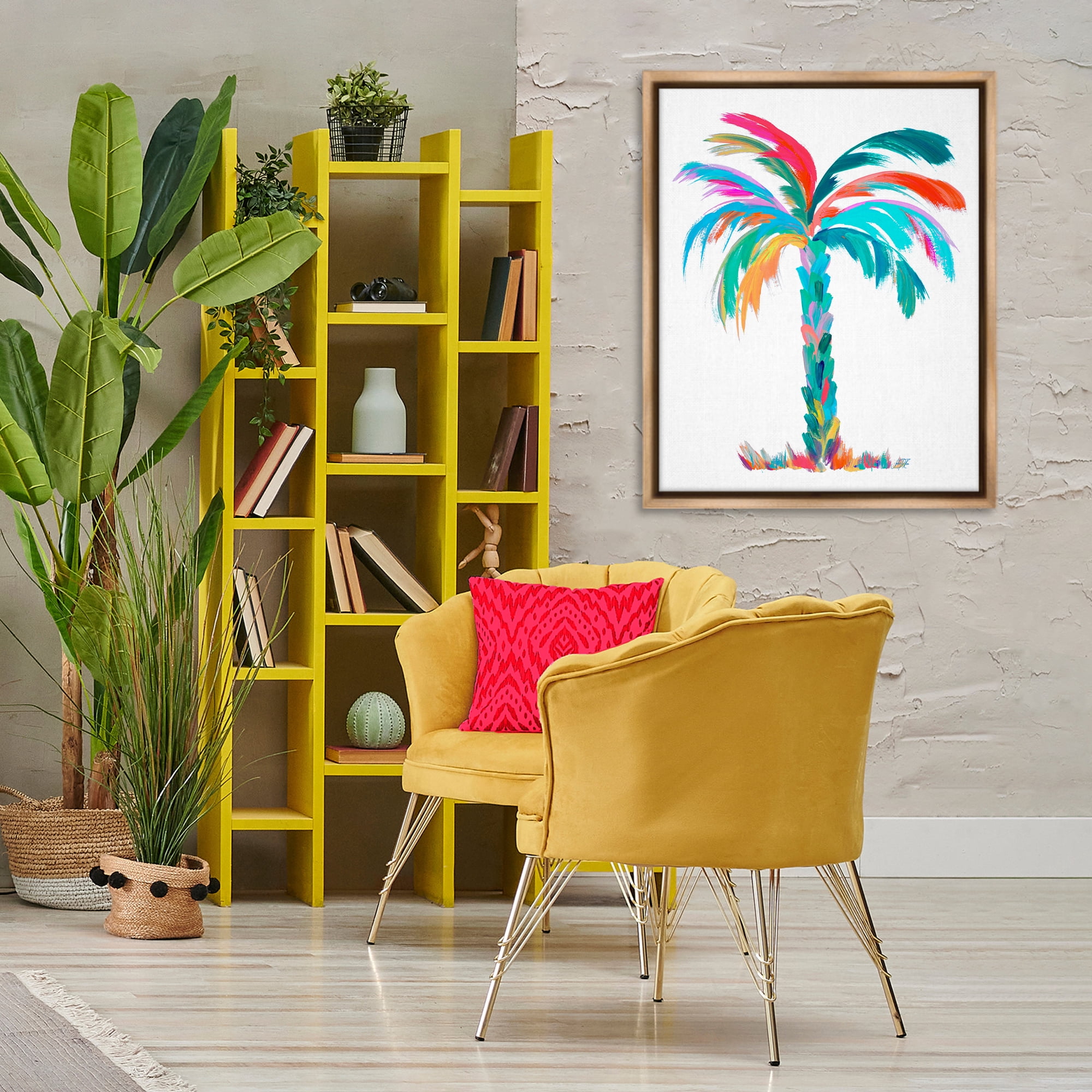 Stupell Industries Vivid Palm Tree Botanical & Floral Painting Brown Floater Framed Canvas Art Print Wall Art, 25 x 31