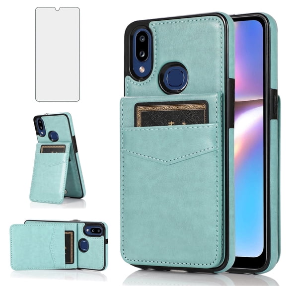 Asuwish Screen Protector Included PU Leather Soft Shell Wallet Cell Phone Case with Screen Protector for Samsung Galaxy A40, Teal