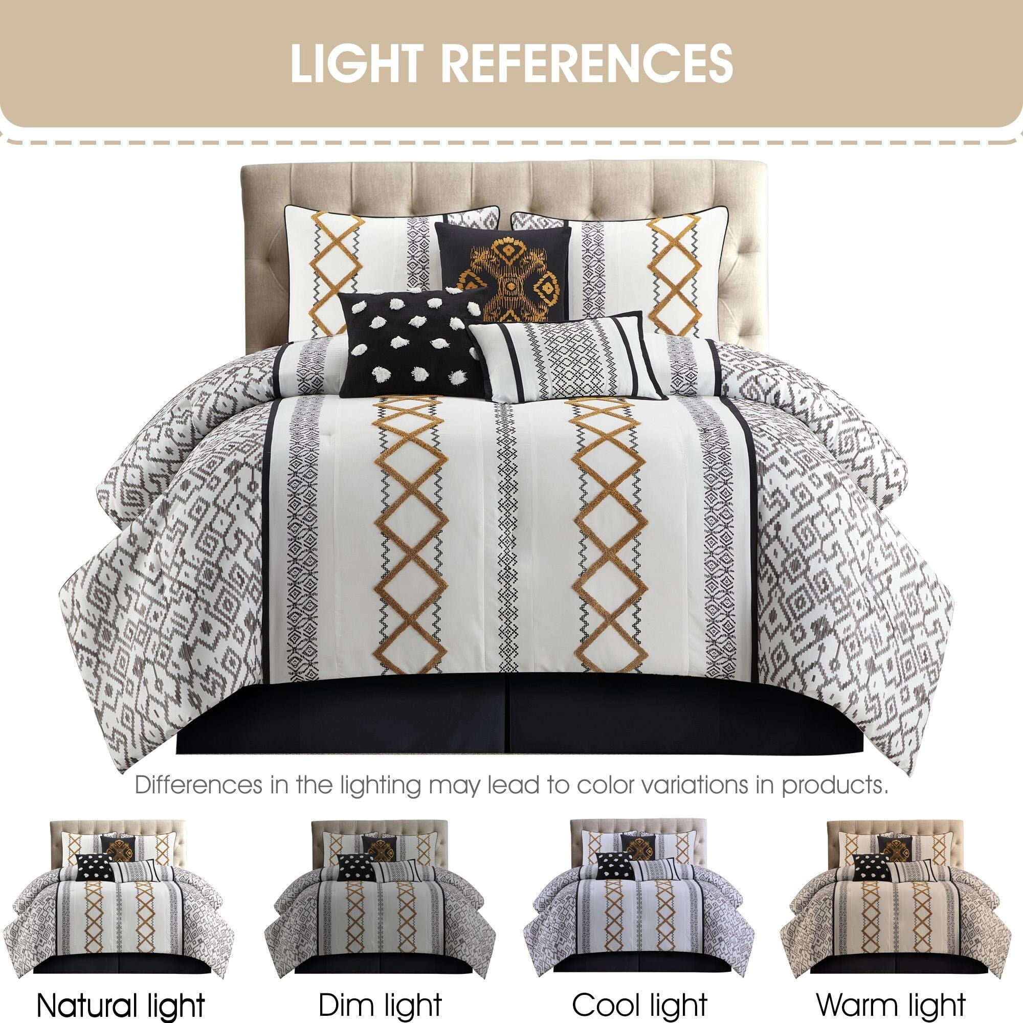 Nanshing Jamie 7 Piece Geometric Comforter Set, Black/Gold, Queen