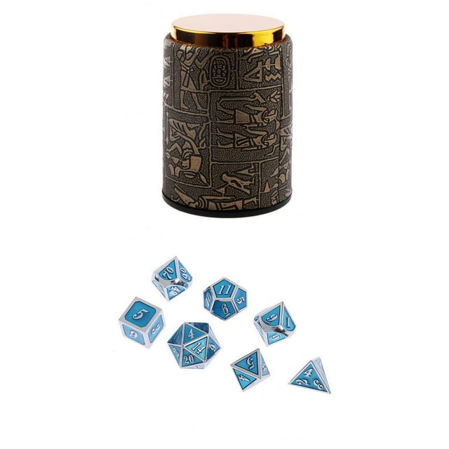 Dados poliédricos de metal 7X para D20 D12 D10 D8 y taza de dados #C