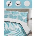 thumbnail image 4 of Quilts Twin Size Bedding Set, Aqua Blue Palm Leaves Lightweight Quilted Comforter, Summer Botanical Tropical Plants Soft Reversible Bedspread Coverlet with Pillow Covers for All Season, 68" x 86", 4 of 7