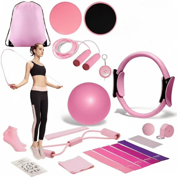 Home Pilates Workout Kit for Women, Pilates Equipment Set with Pilates Ring and Ball Set, Resistance Bands, Jump Rope and Core Sliders at Home Pilates Essential Kit for Women Yoga Fitness Workouts