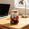 thumbnail image 4 of EGNMCR Kitchen Gadgets 450ml Glass Water Cup With Cup Lid And Glass Straw Butterflys Decoration Beverage Cup Coffee Cup Cold Drink Cup Outdoor Or Home Office Drinking Cup glass water cup, 4 of 6
