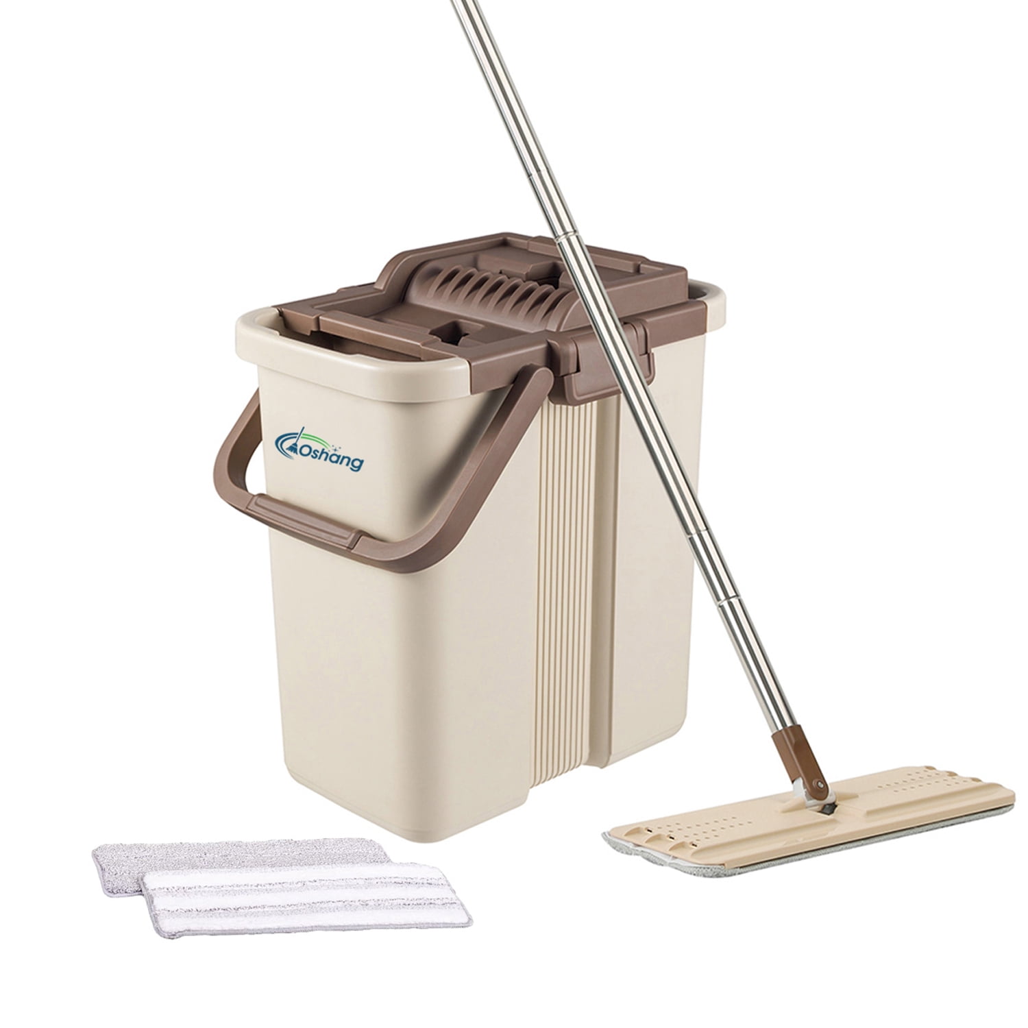Oshang Flat Mop and Bucket Set, Hands Free Floor Mop, Stainlesssteel