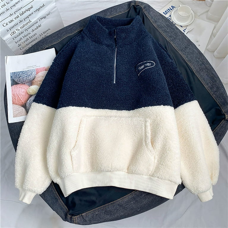 Half zip plain faux fur sweatshirt sale