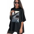 thumbnail image 3 of Plus Size Shirt for Women Black Tops for Women Short Sleeves Shirt for Women Shark T Shirt Crewneck Shirt for Women XS, 3 of 5