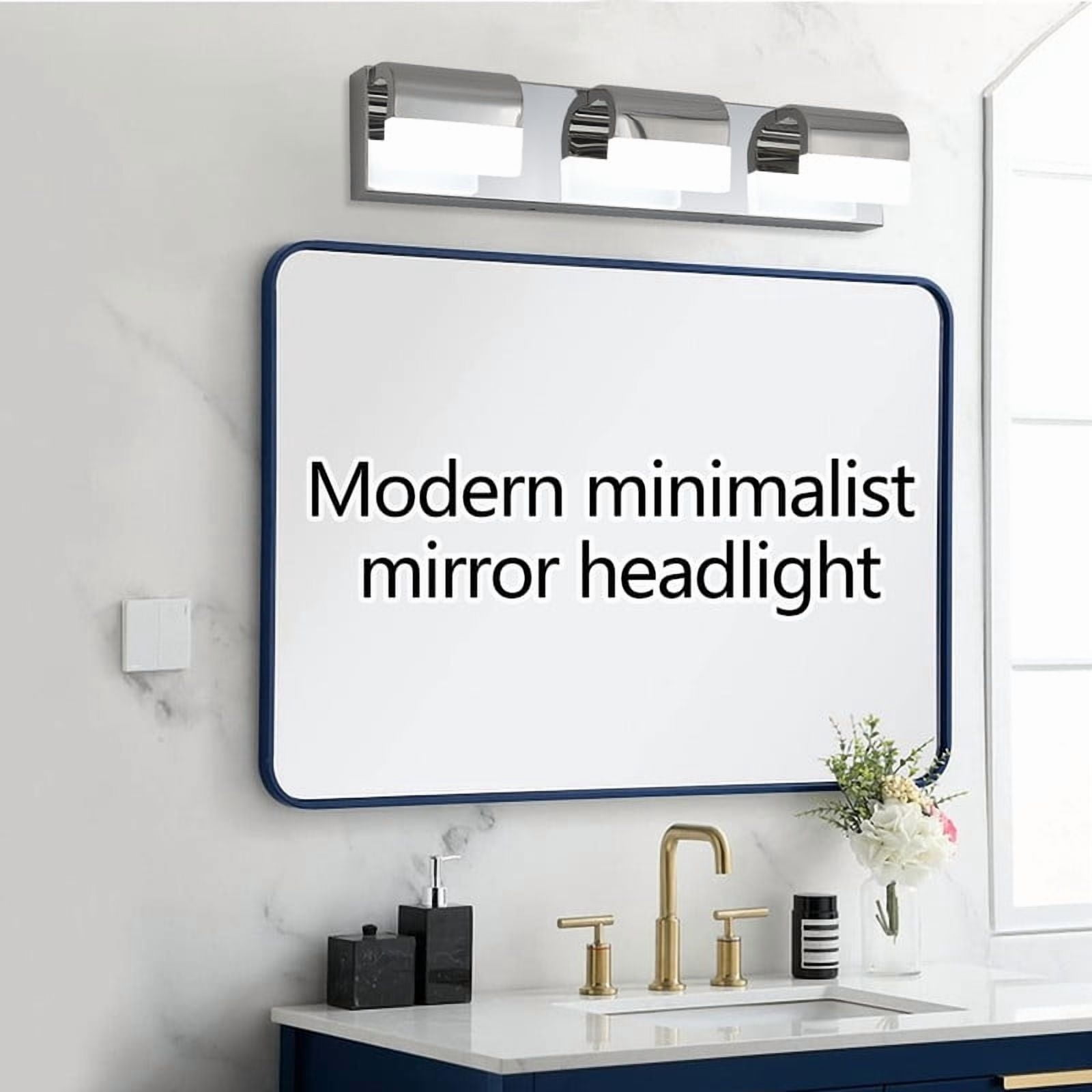 3-Light Modern LED Vanity Lights for Bathroom, Chrome Finish with Acrylic Shades, Wall Mounted Dimmable Fixture for Mirror and Sink Area