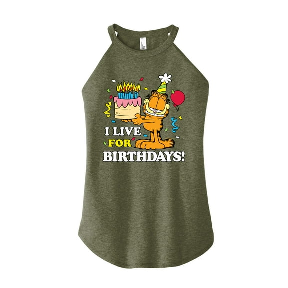 Garfield - I Live For Birthday's - Juniors High Neck Tank Top